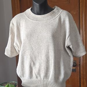 Vintage '80s Russ Cotton Knit Crochet Detail Short Slweve Crewneck Sweater Med.